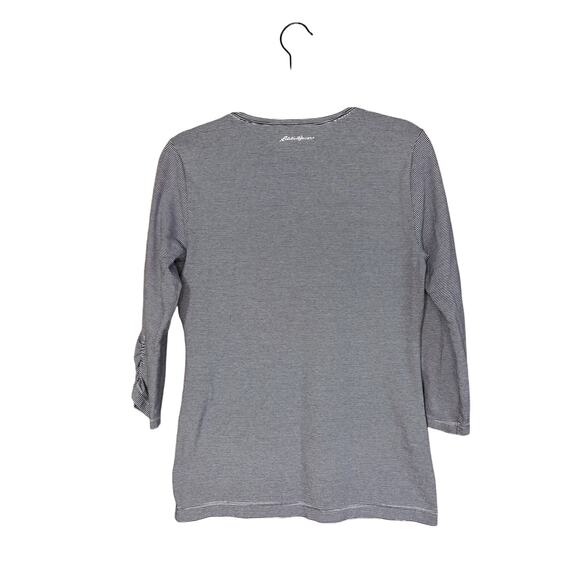 Eddie Bauer Navy Blue & White Stripe 3/4 Sleeve Top – Size Small - Picture 2 of 4